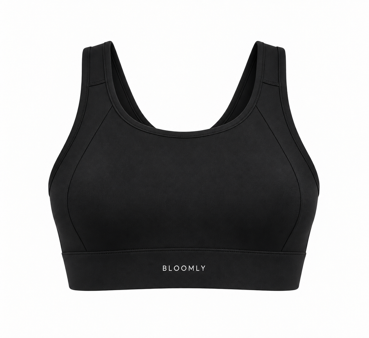 BLOOMLY ACTIVE Medium-Support Racerback Sports Bra in black, product front
