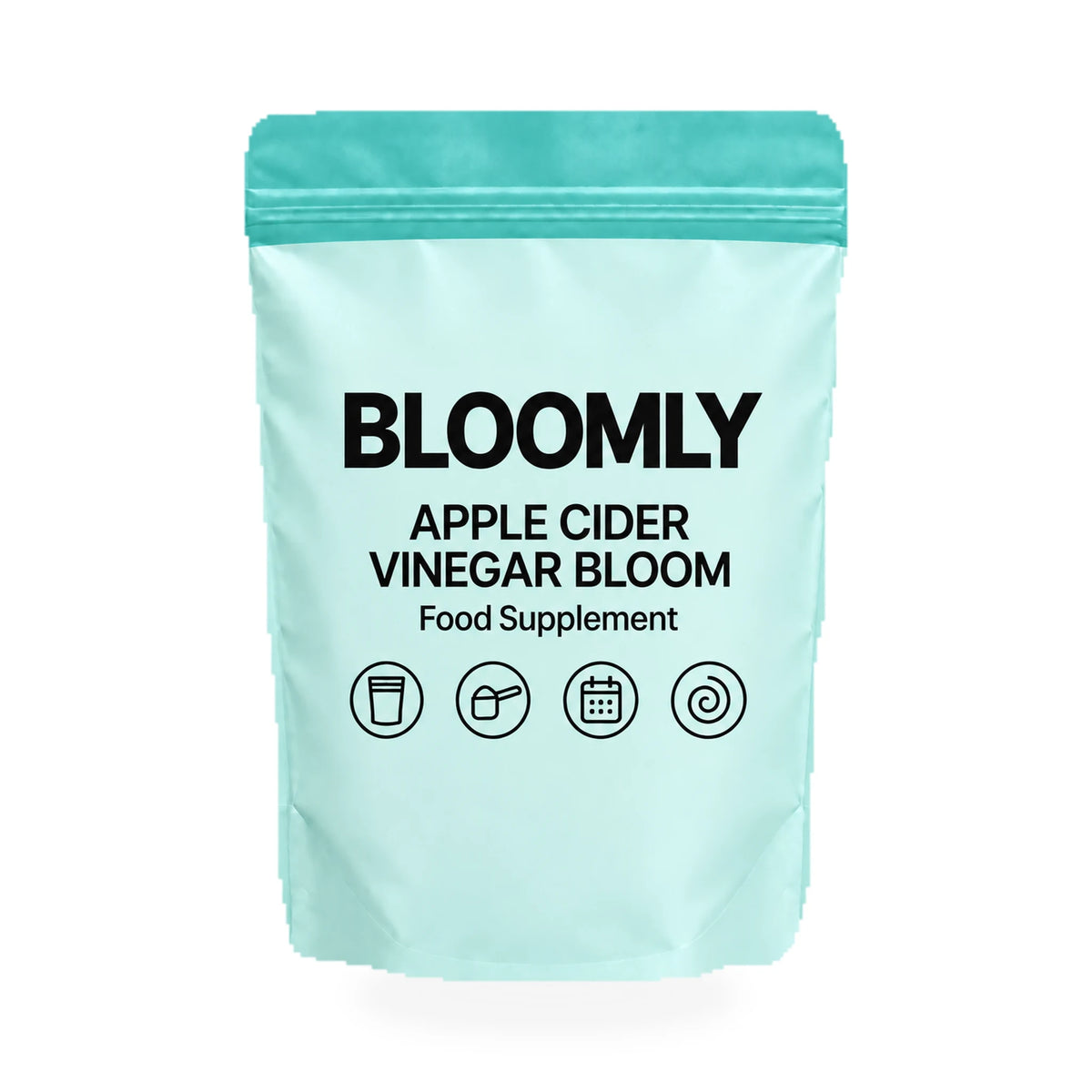 1 BLOOMLY Apple Cider Vinegar Bloom stand-up pouches on a white background