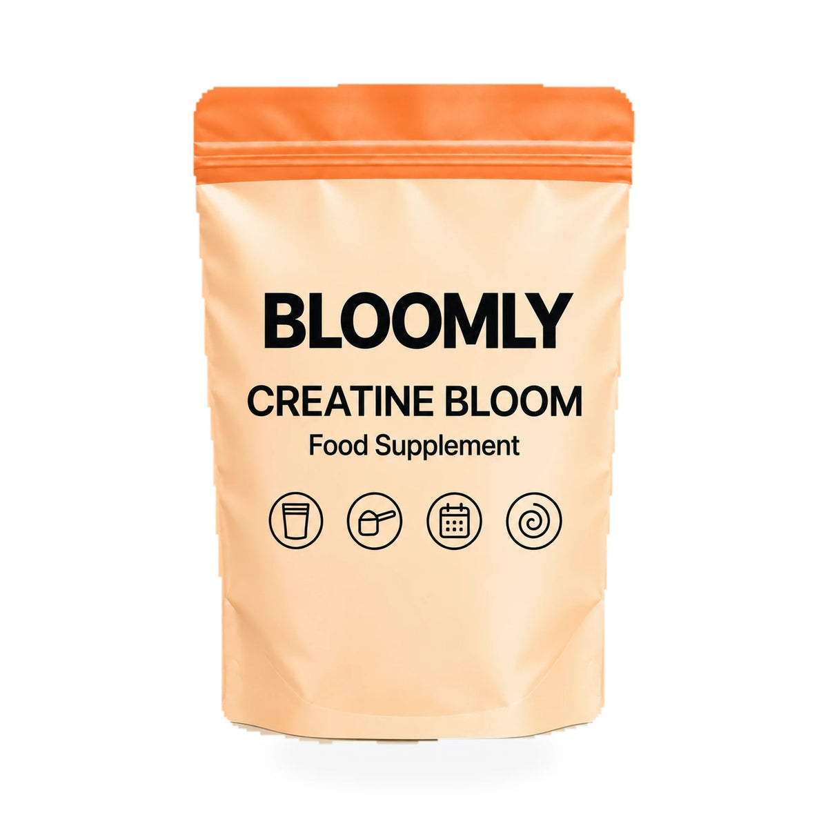 1 BLOOMLY Creatine Bloom stand-up pouches on a white background