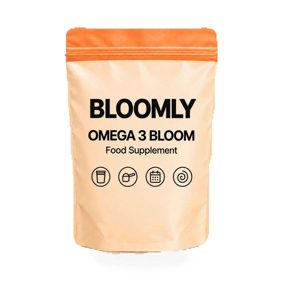BLOOMLY Omega 3 Bloom stand-up pouch on a white background