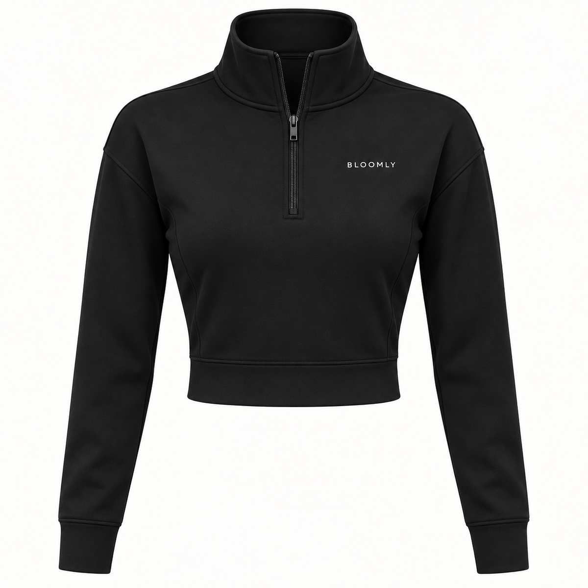 BLOOMLY ACTIVE Cropped Quarter-Zip Gym Jacket in black, product front