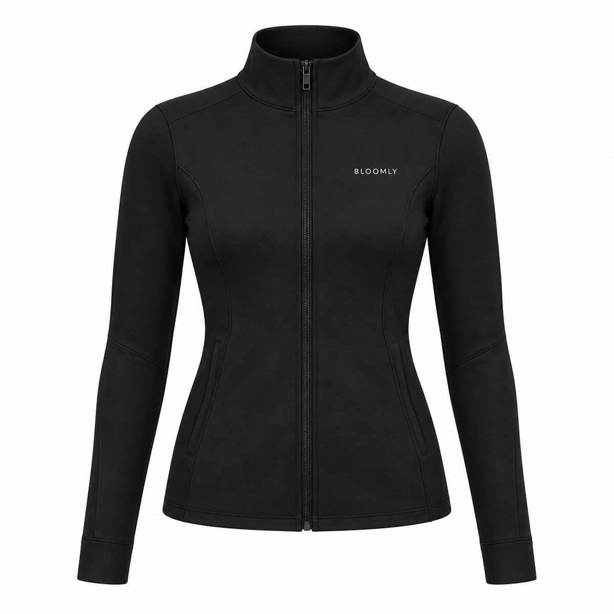 BLOOMLY ACTIVE Full-Zip Fitted Gym Jacket in black, product front
