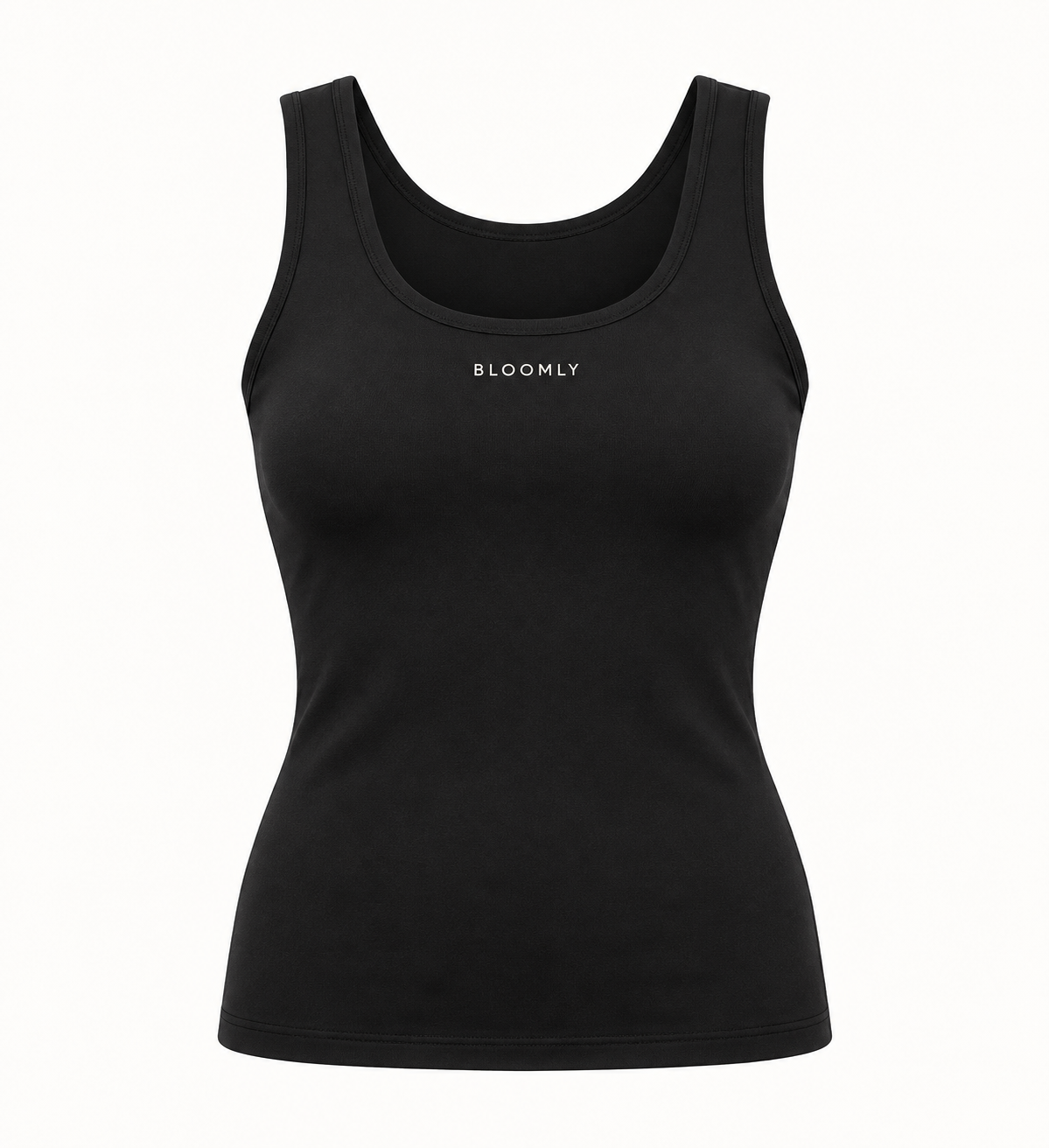 BLOOMLY ACTIVE Fitted Scoop-Neck Gym Tank in black, product front