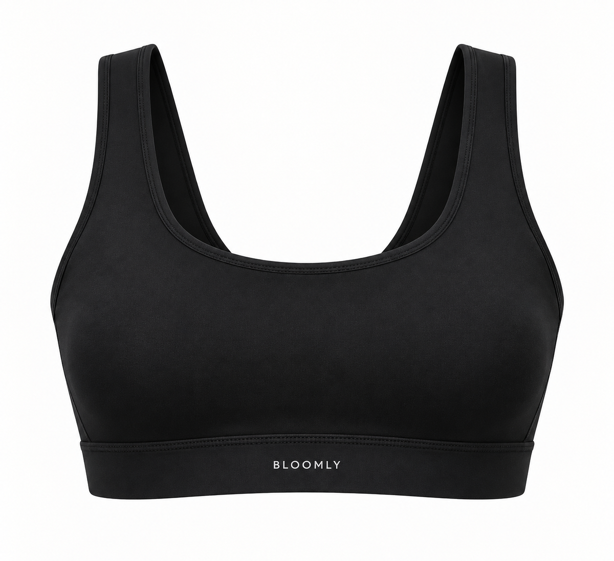 BLOOMLY ACTIVE Classic Scoop-Neck Sports Bra in black, product front