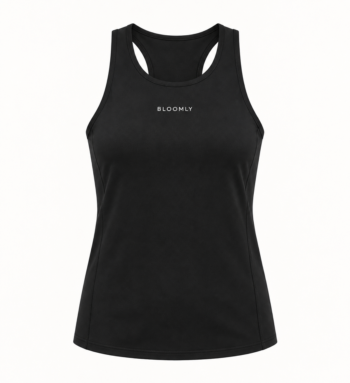BLOOMLY ACTIVE Racerback Performance Gym Tank in black, product front