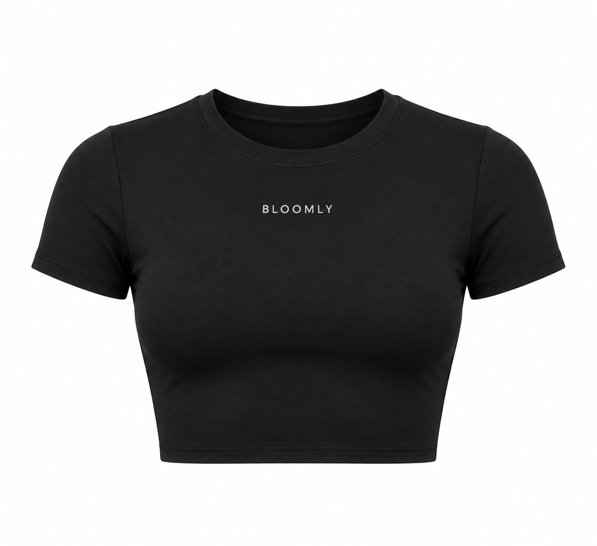 BLOOMLY ACTIVE Cropped Fitted Gym Top in black, product front