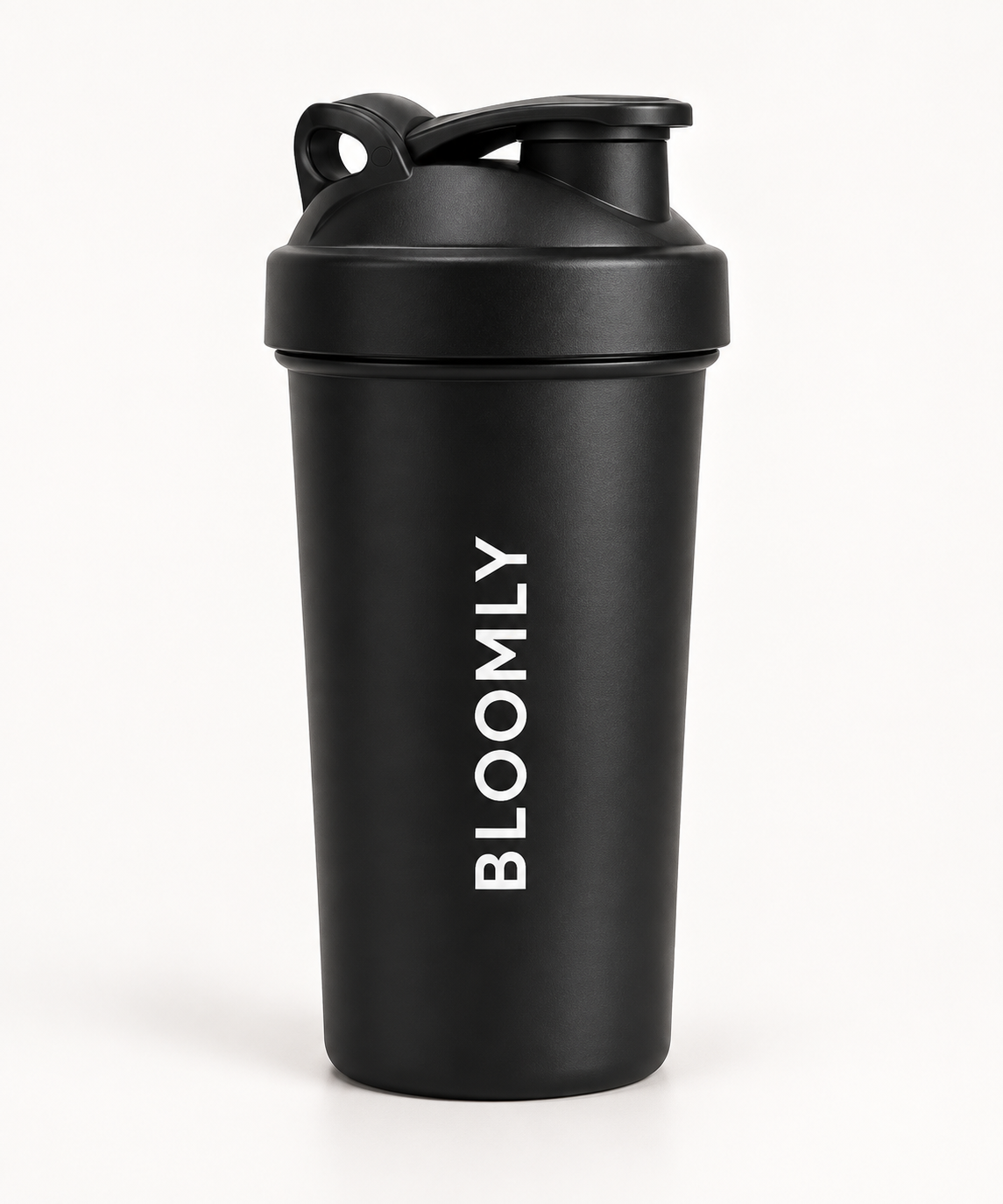 BLOOMLY ACTIVE 600ml Gym Shaker Bottle in black, product front