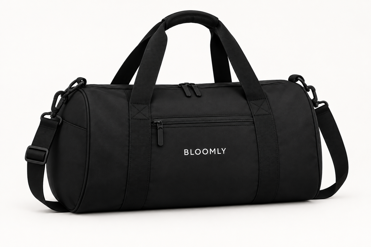 BLOOMLY ACTIVE Duffle Gym Bag in black, product front