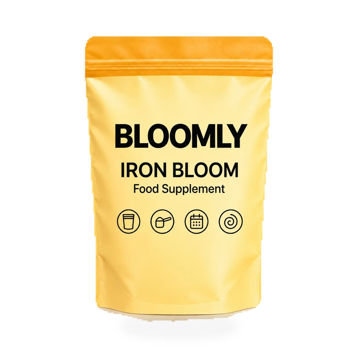 1 BLOOMLY Iron Bloom stand-up pouches on a white background