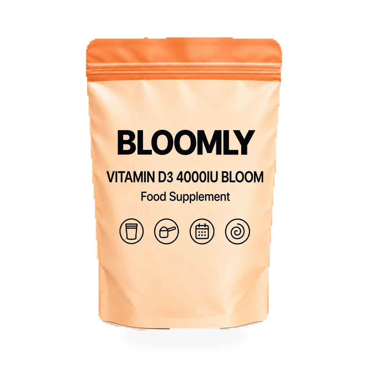 1 BLOOMLY Vitamin D3 4000Iu Bloom stand-up pouches on a white background