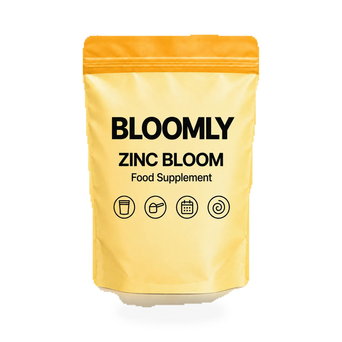 1 BLOOMLY Zinc Bloom stand-up pouches on a white background